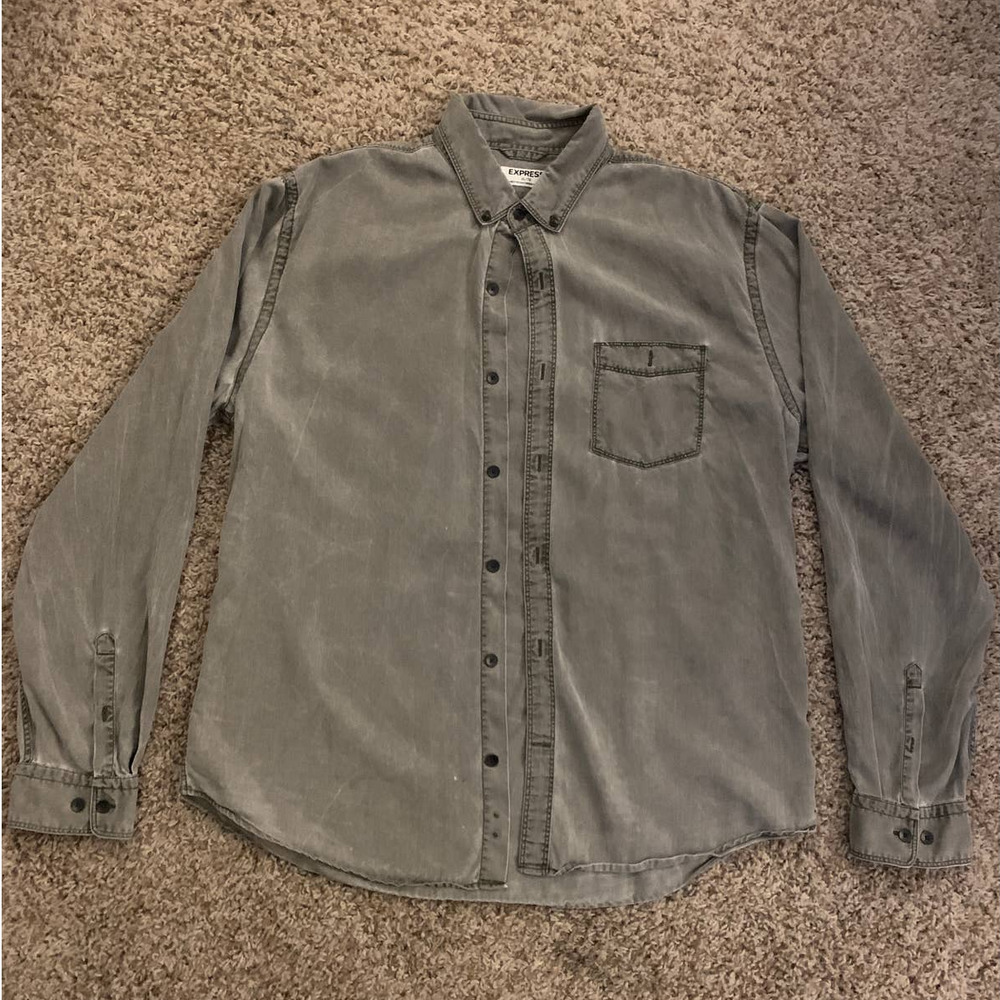 Express Olive Green Men's Button Down- Size XL